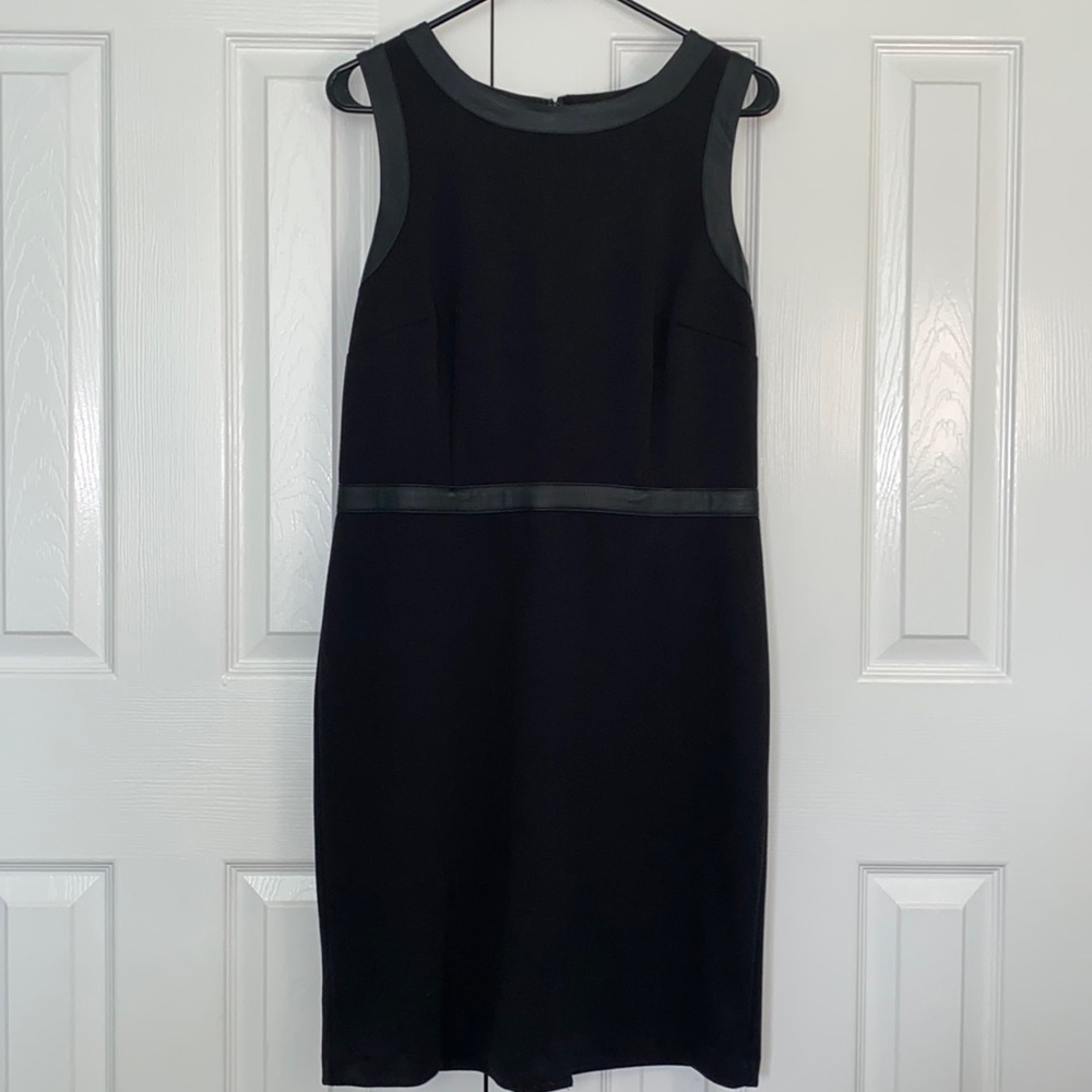 LOFT Sleeveless Black Dress With Beautiful Imitation Leather Detail
